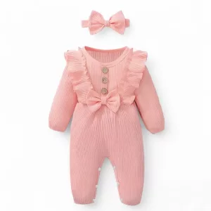 Lange Mouwen Baby Romper Bodysuit met Haarband