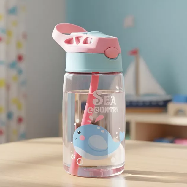 water bottle with straw, drink bottle with straw, clear water bottle with straw, sippy water bottle